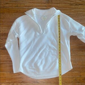 White Ribbed Quarter-Zip Pullover
